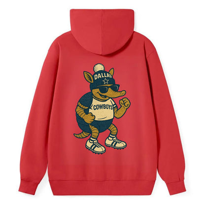 Dallas Armadillo wearing Cowboys beanie with lone star patch and wayfarer - Classic Pullover Hoodie - Red
