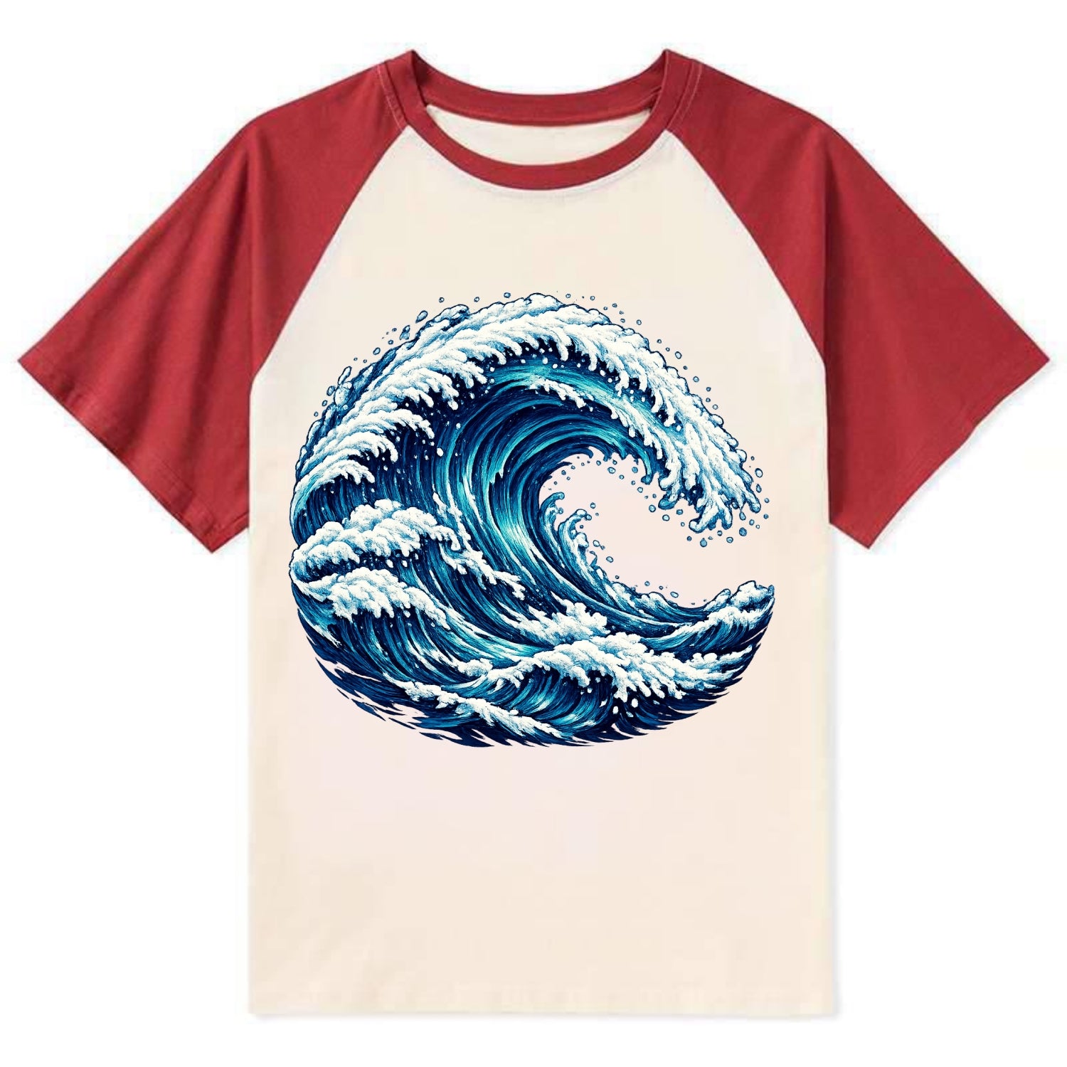 Ocean Wave - Contrast Raglan T-shirt - Red