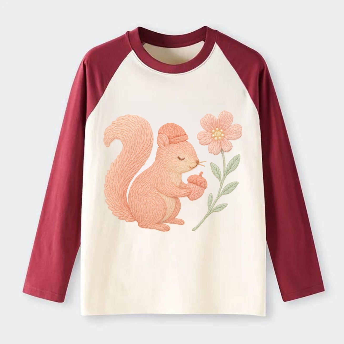 Coral Squirrel - Raglan Long Sleeve T-Shirt - Red