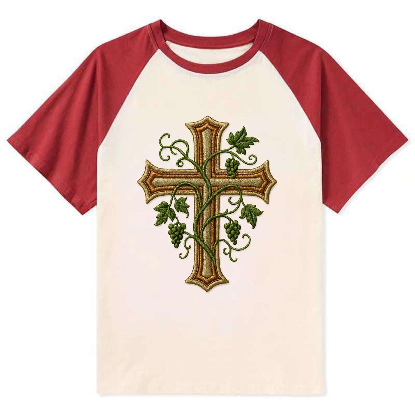 Vine Cross  - Contrast Raglan T-shirt - Red