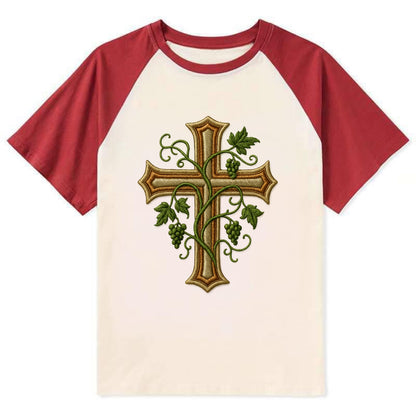 Vine Cross  - Contrast Raglan T-shirt - Red