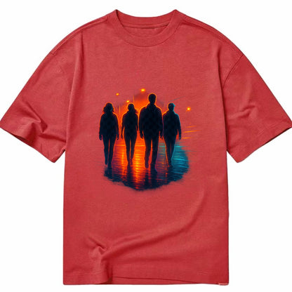 gang of silhouettes walking together at sunset by the beach - Classic T-shirt - Red