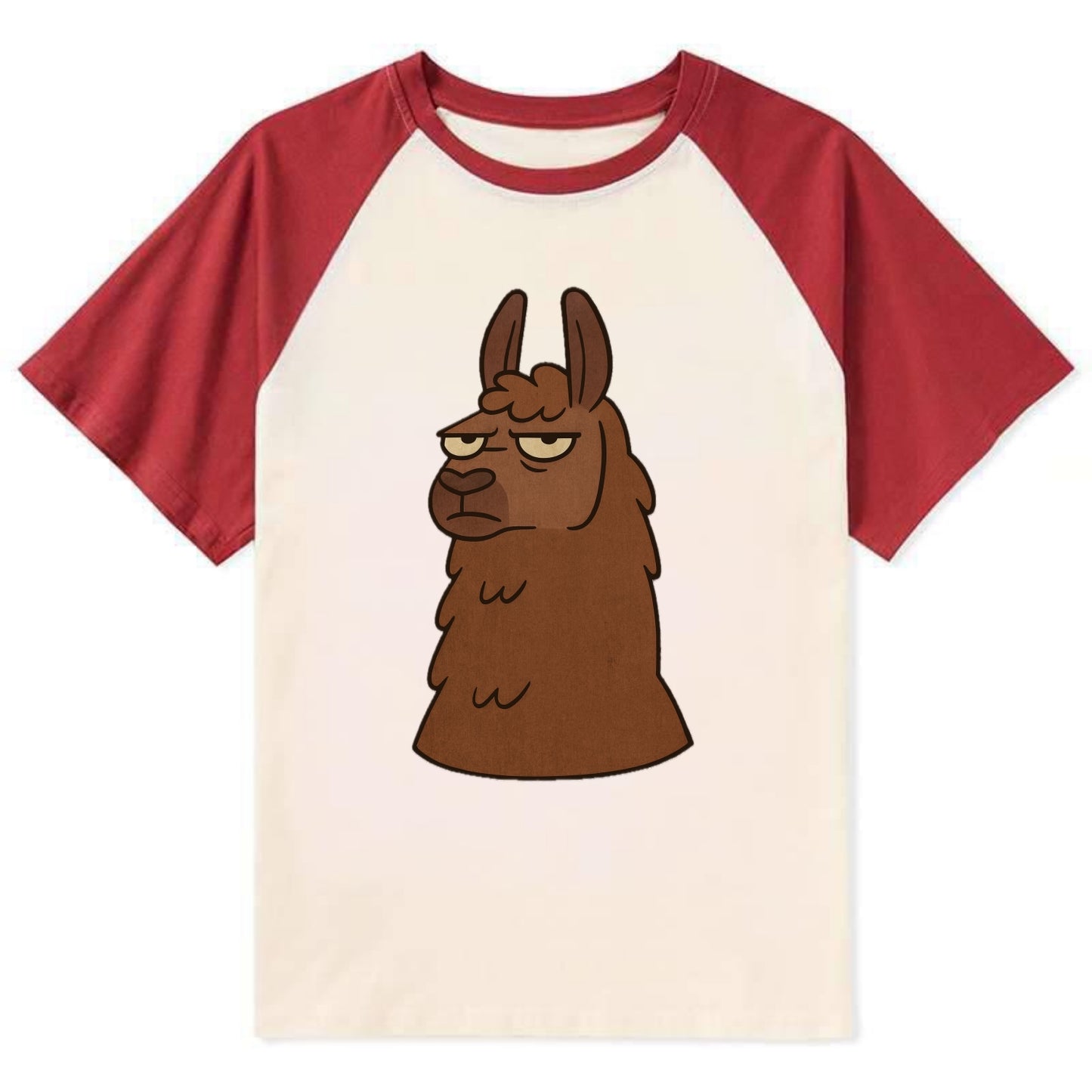 The Llama Judging Silently - Contrast Raglan T-shirt - Red