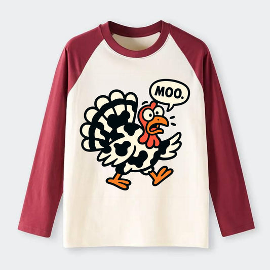 Mooing Turkey - Raglan Long Sleeve T-Shirt - Red