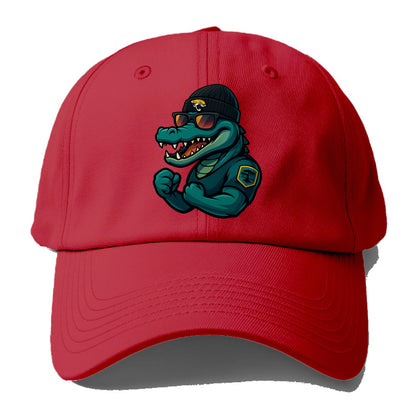 Jacksonville Alligator wearing Jaguars beanie with swamp patch and wayfarer - Baseball Cap - Red