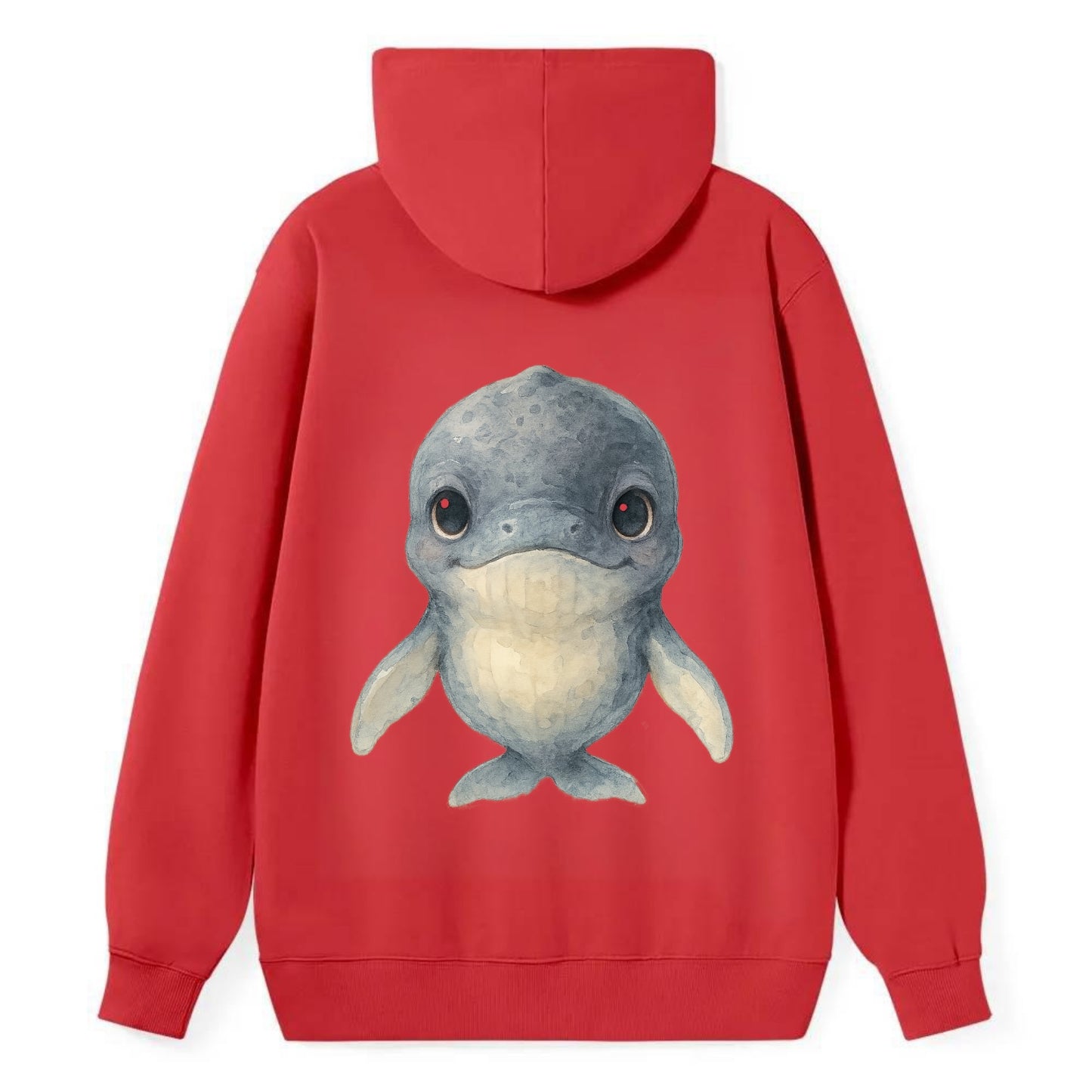 Baby Humpback Whale - dark gray with white flippers, large gentle eyes, - Classic Pullover Hoodie - Red