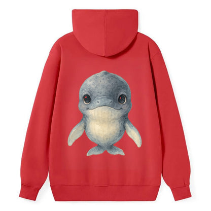 Baby Humpback Whale - dark gray with white flippers, large gentle eyes, - Classic Pullover Hoodie - Red