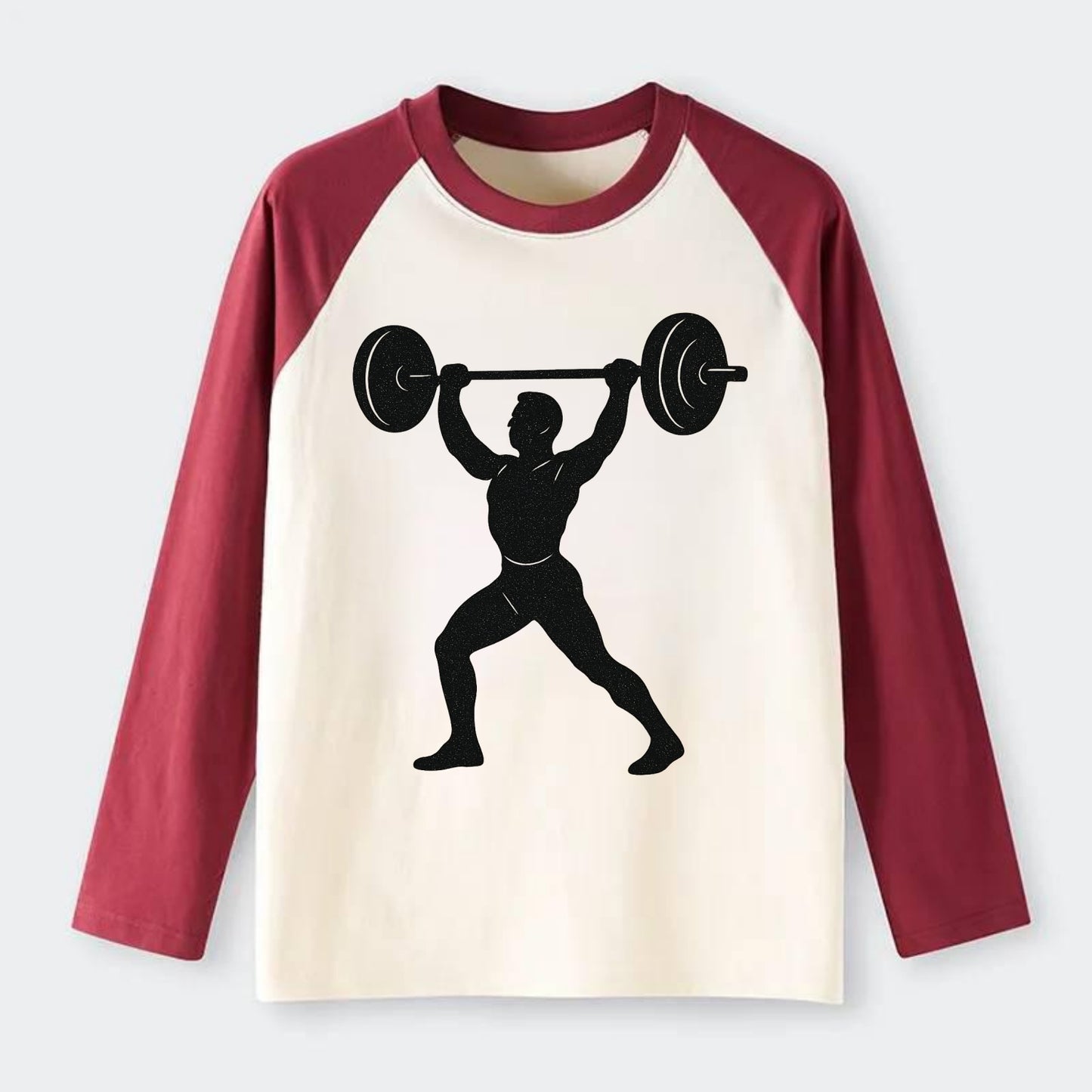 Weightlifter lifting barbell overhead - Raglan Long Sleeve T-Shirt - Red