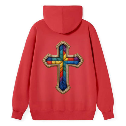 Stained Glass Cross  - Classic Pullover Hoodie - Red