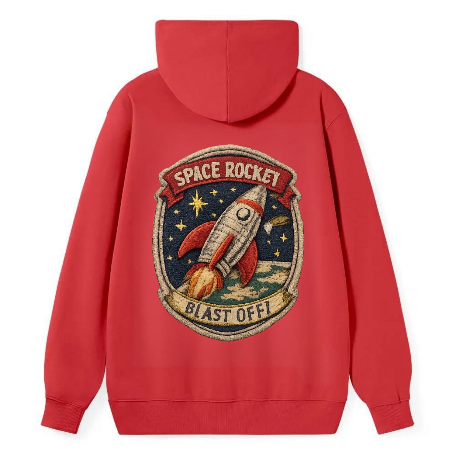 RETRO ROCKET - 1950s space rocket in silver and red , atomic age - Classic Pullover Hoodie - Red