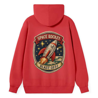 RETRO ROCKET - 1950s space rocket in silver and red , atomic age - Classic Pullover Hoodie - Red