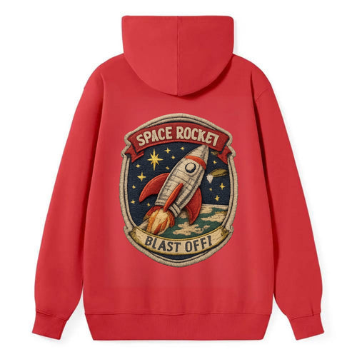 RETRO ROCKET - 1950s space rocket in silver and red , atomic age - Classic Pullover Hoodie