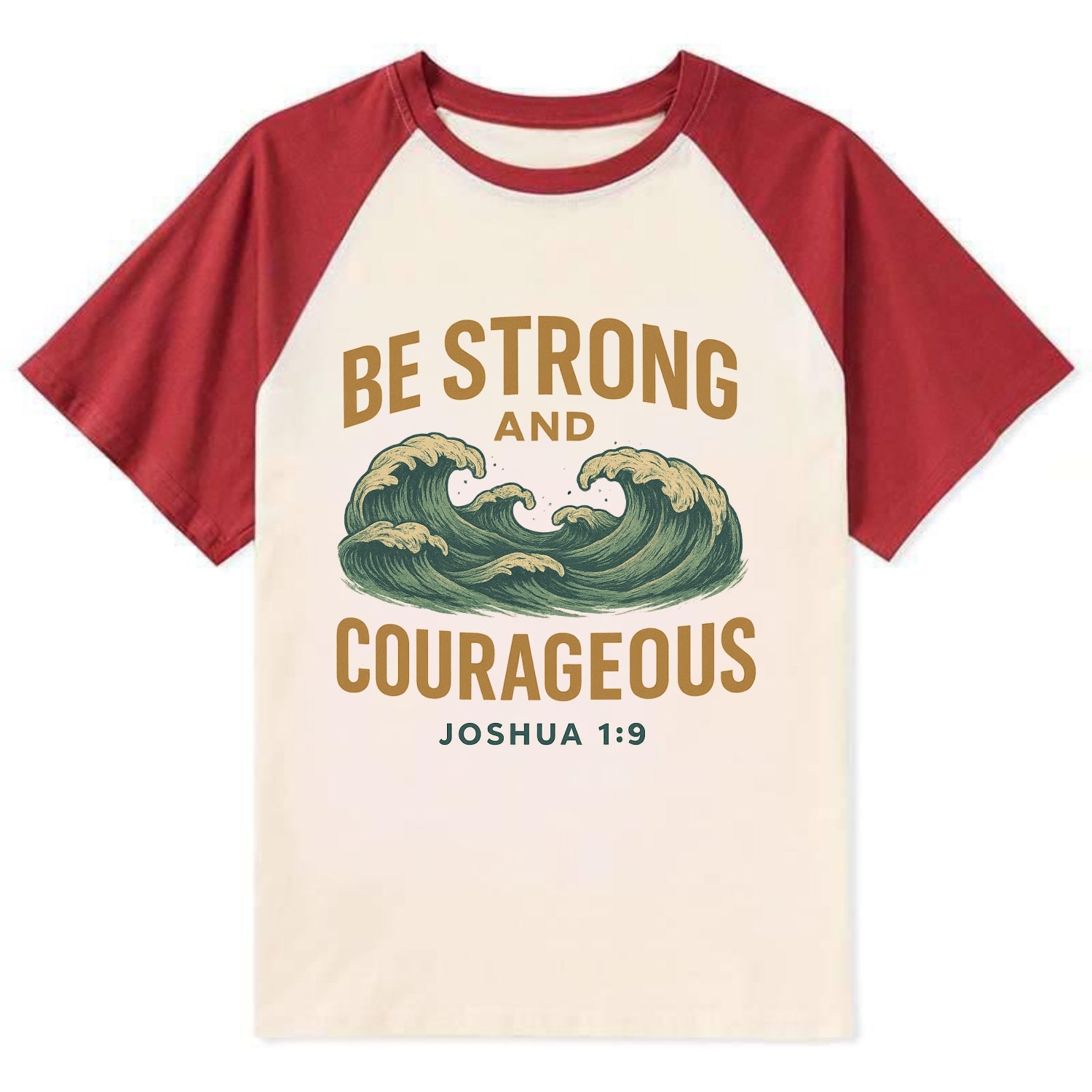 Joshua 1:9 Ocean - Contrast Raglan T-shirt - Red