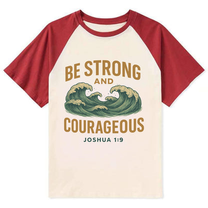 Joshua 1:9 Ocean - Contrast Raglan T-shirt - Red