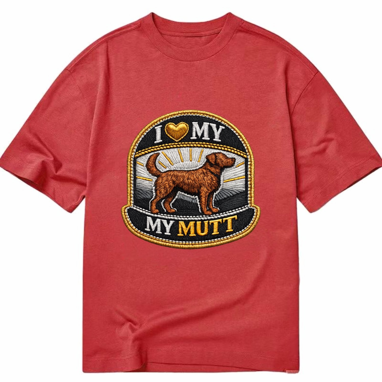 I LOVE MY MUTT - mixed breed silhouette in brown , rescue pride - Classic T-shirt - Red