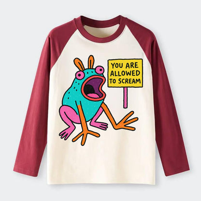 YOU ARE ALLOWED TO SCREAM | Open-mouthed frog - Raglan Long Sleeve T-Shirt - Red