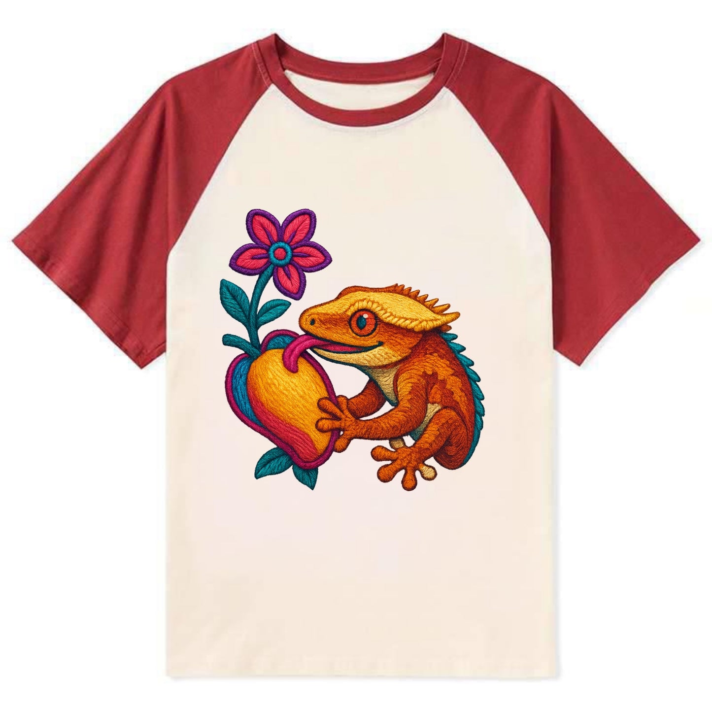 Crested Gecko - Contrast Raglan T-shirt - Red