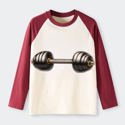 WEIGHTLIFTING BARBELL - heavy barbell with plates in silver and black - Raglan Long Sleeve T-Shirt