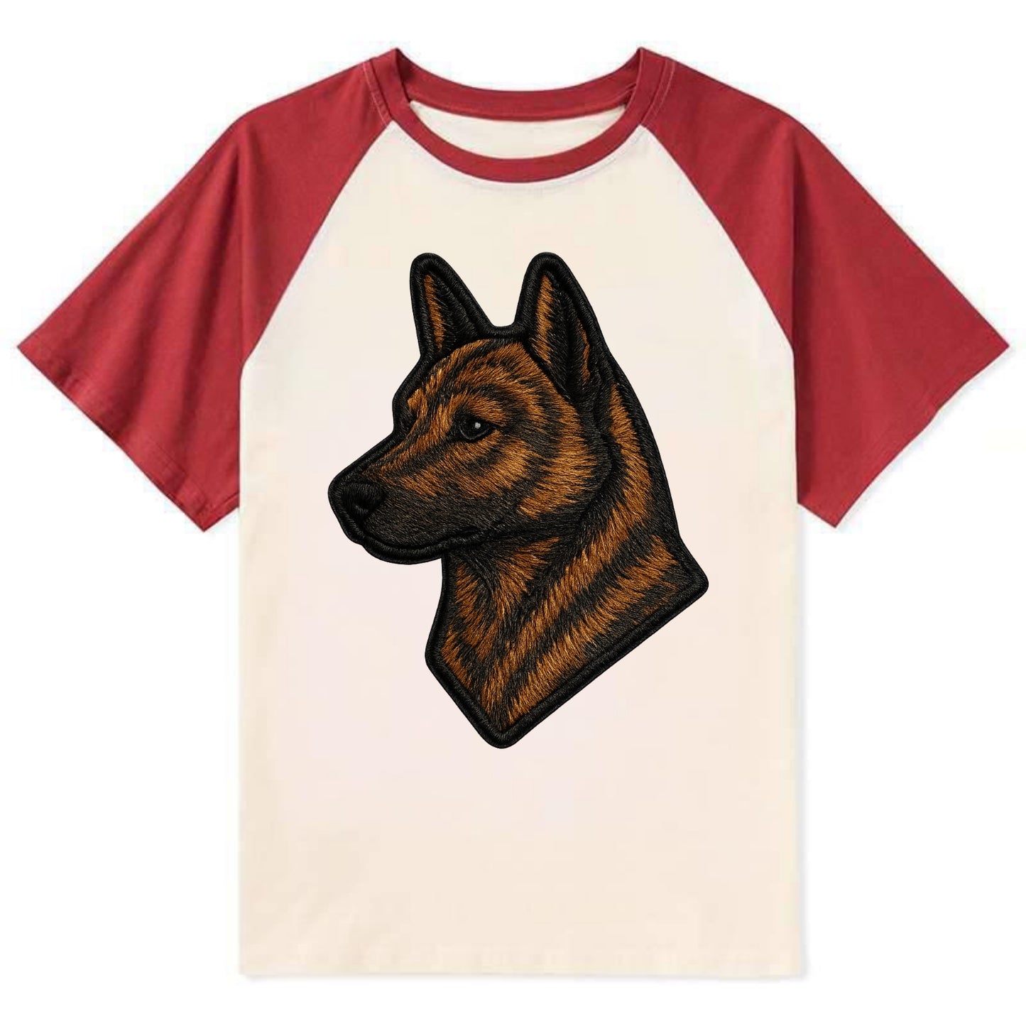 Kai Ken - Modern tiger dog logo with bol - Contrast Raglan T-shirt - Red
