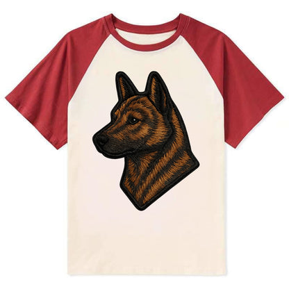 Kai Ken - Modern tiger dog logo with bol - Contrast Raglan T-shirt - Red