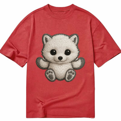 Baby Arctic Fox - white fluffy, tiny black nose, bright curious eyes, - Classic T-shirt - Red