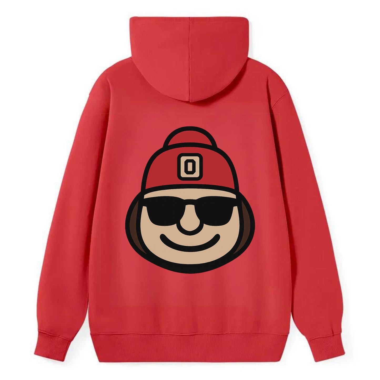 Columbus Brutus wearing Ohio State beanie with Block O patch - Classic Pullover Hoodie - Red