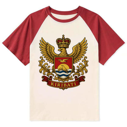 Kiribati Heritage Badge  - Contrast Raglan T-shirt - Red