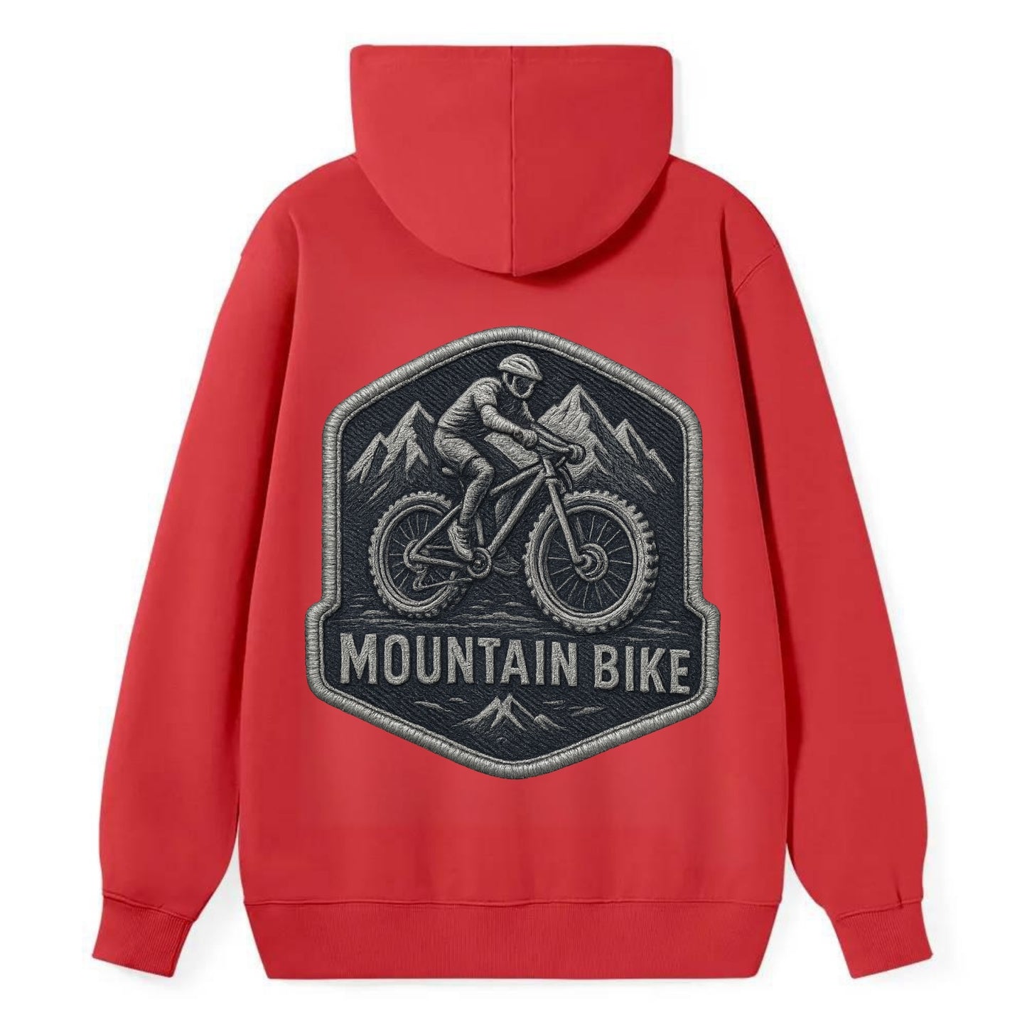 Mountain bike with rugged tires - cyclist badge - Classic Pullover Hoodie - Red