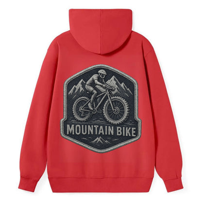 Mountain bike with rugged tires - cyclist badge - Classic Pullover Hoodie - Red