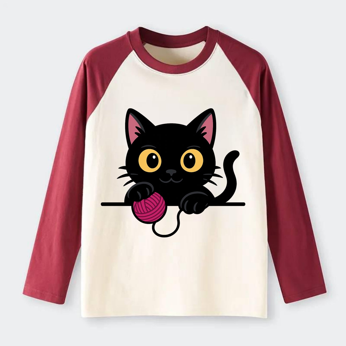 Midnight the black cat tapping the ledge rhythmically with one bright - Raglan Long Sleeve T-Shirt - Red