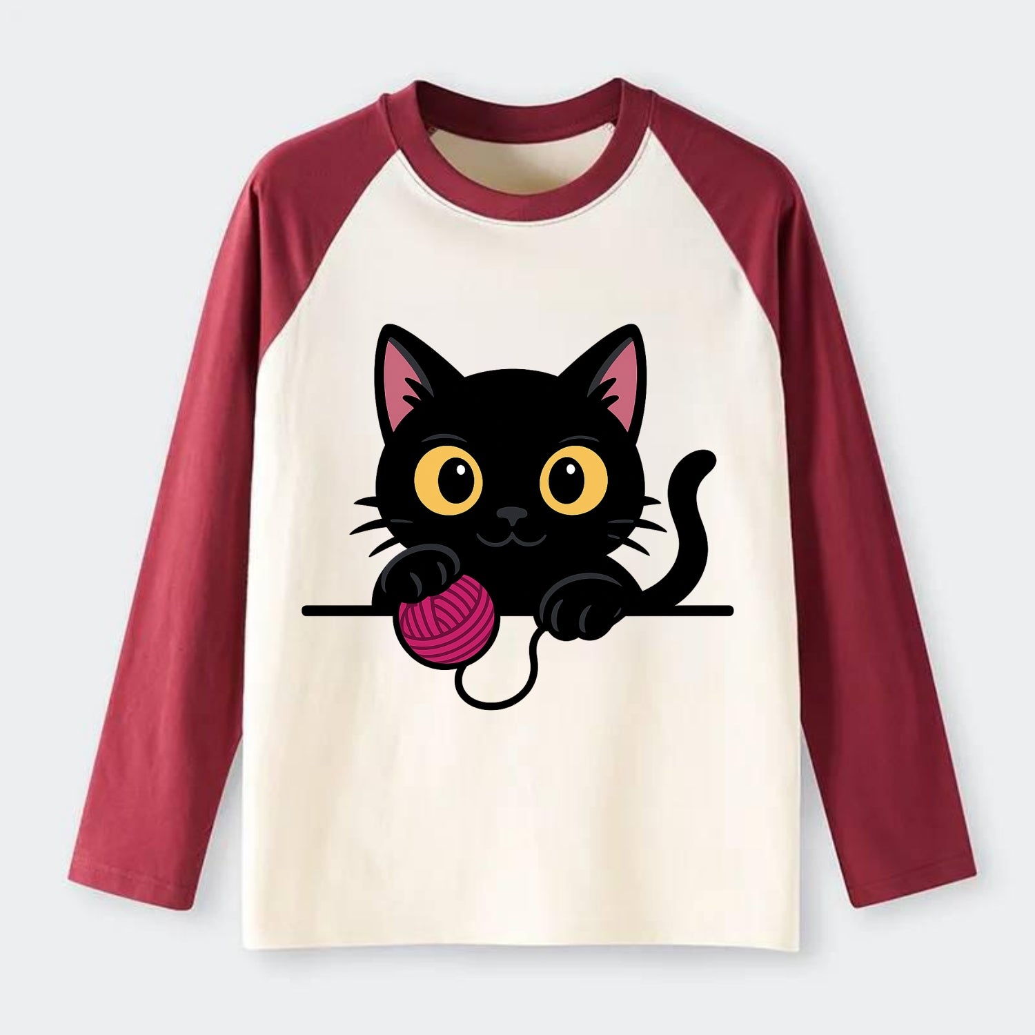 Midnight the black cat tapping the ledge rhythmically with one bright - Raglan Long Sleeve T-Shirt - Red