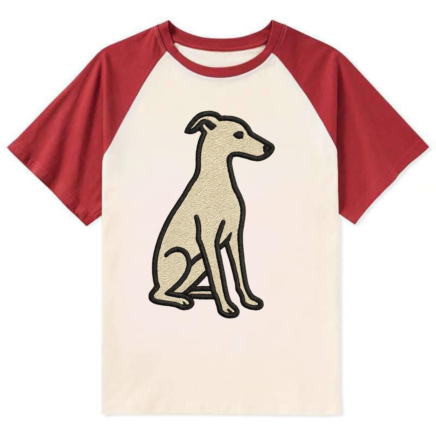 Italian Greyhound - Gray sitting pose - Contrast Raglan T-shirt - Red