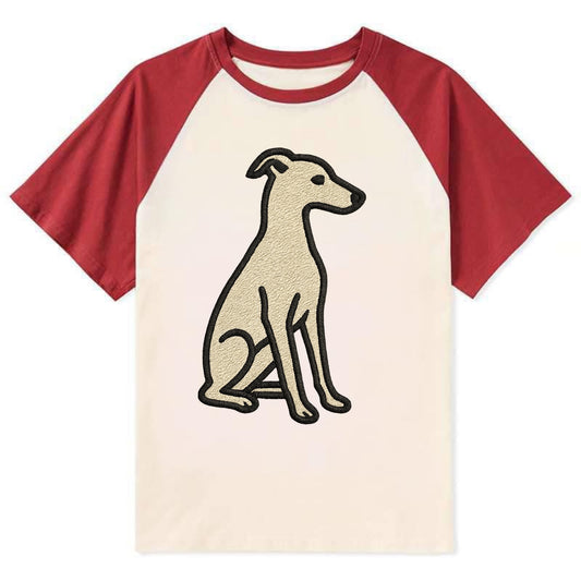 Italian Greyhound - Gray sitting pose - Contrast Raglan T-shirt - Red
