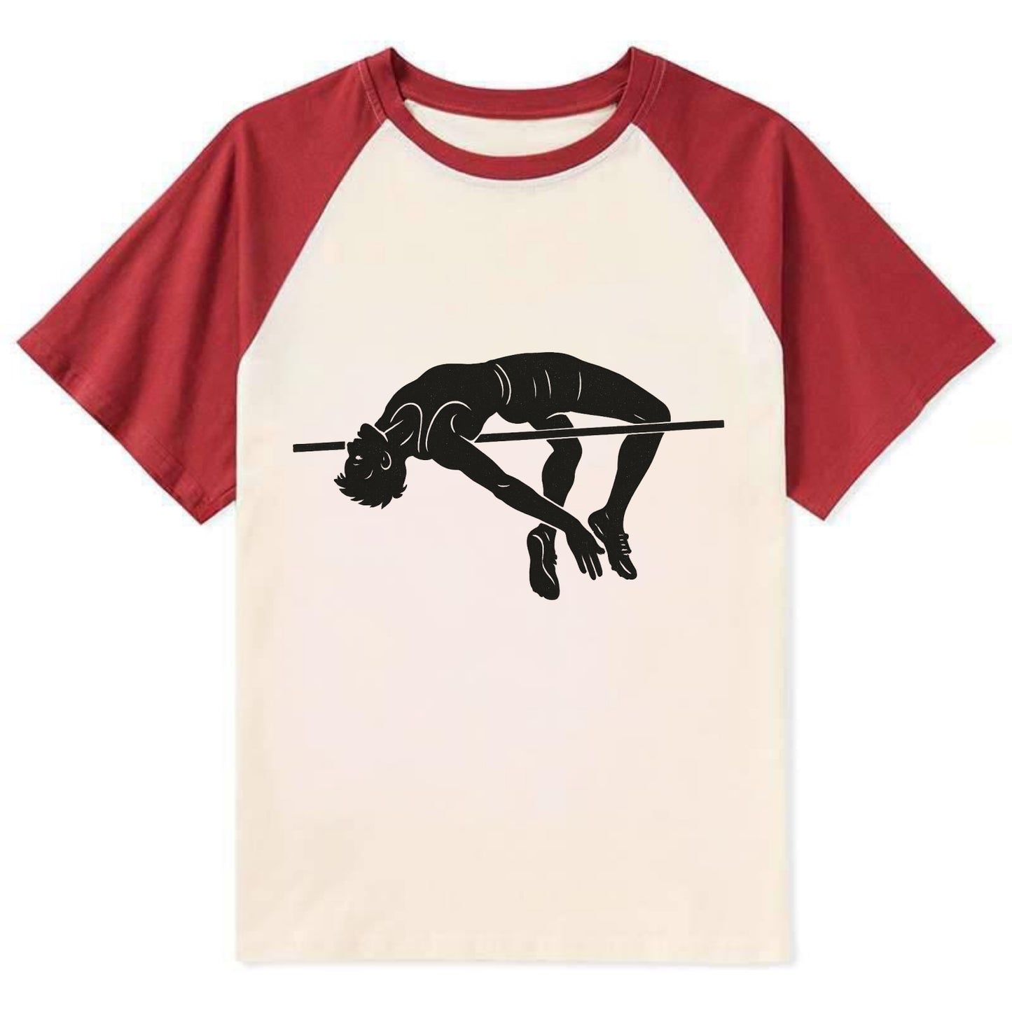 High jumper arching over bar - Contrast Raglan T-shirt - Red