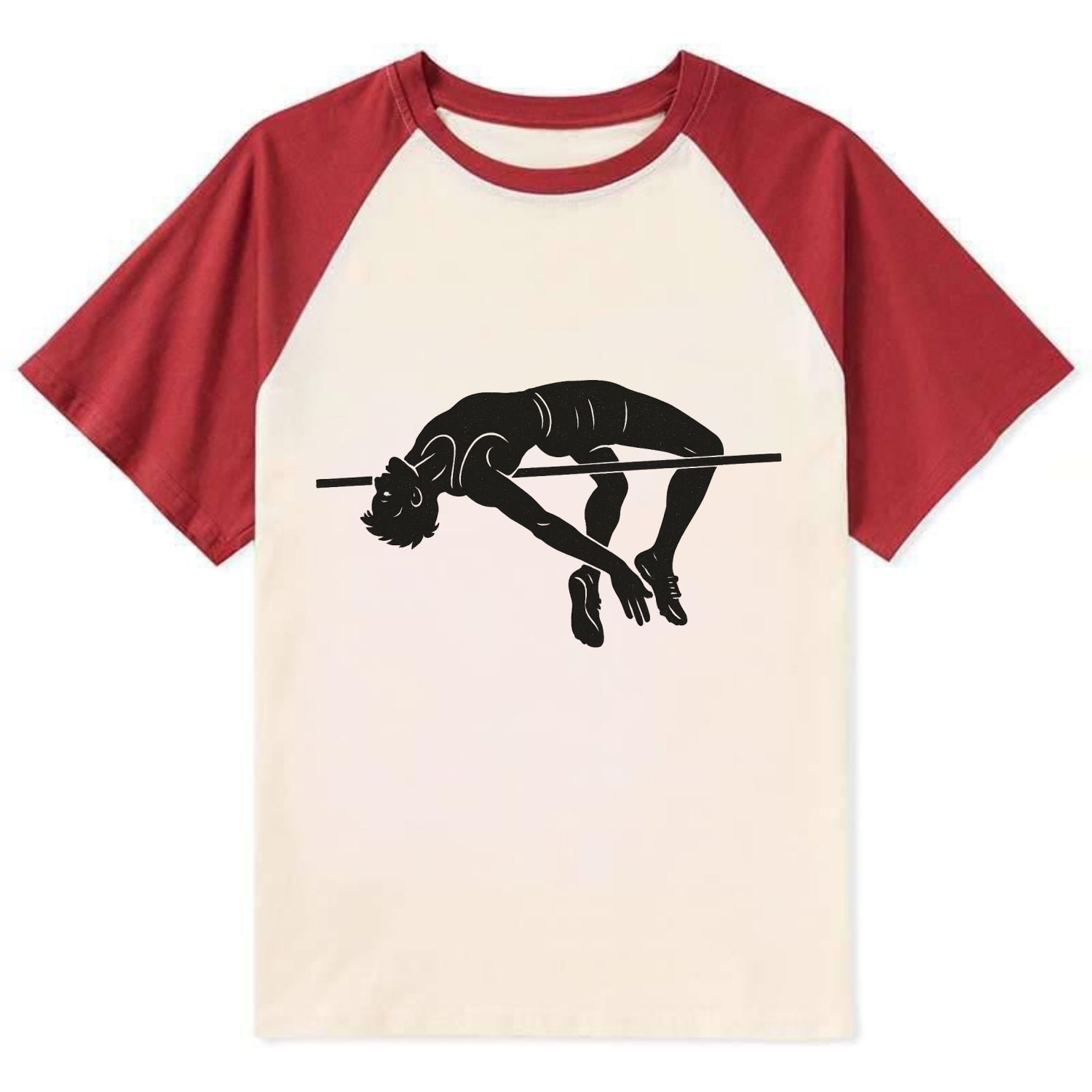 High jumper arching over bar - Contrast Raglan T-shirt - Red