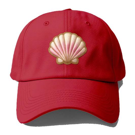 SEASHELL SCALLOP - scallop shell in cream and pink , beach - Baseball Cap - Red