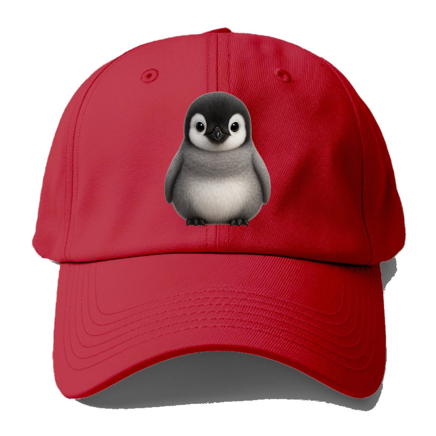 Baby Adelie Penguin - black and white, round body, curious eyes, front-facing, - Baseball Cap - Red