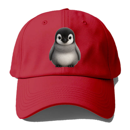 Baby Adelie Penguin - black and white, round body, curious eyes, front-facing, - Baseball Cap - Red