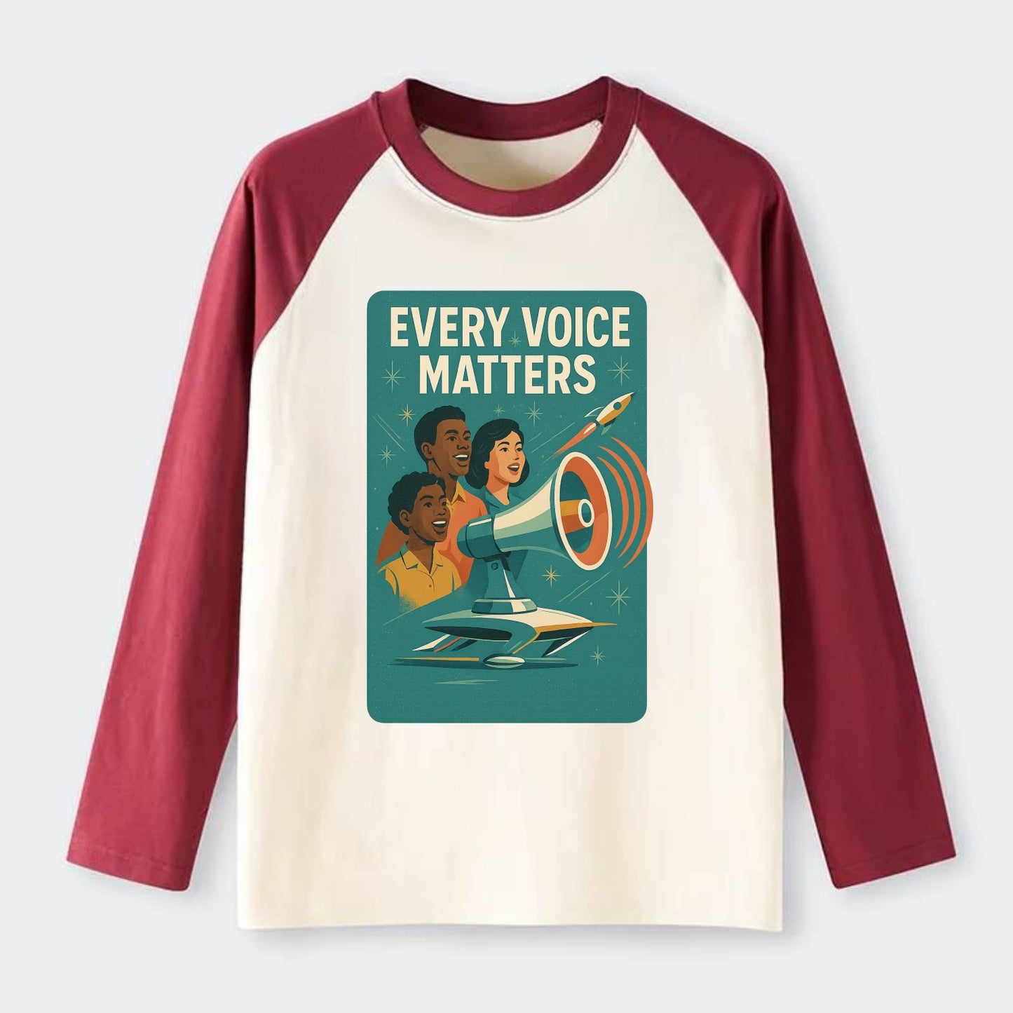 Diverse voices being heard and amplified - "Every Voice Matters" - - Raglan Long Sleeve T-Shirt - Red