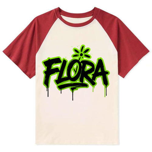 Bold typography design - FLORA - plant life, blooming - Contrast Raglan T-shirt