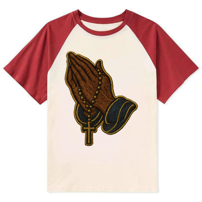 Praying Hands  - Contrast Raglan T-shirt - Red