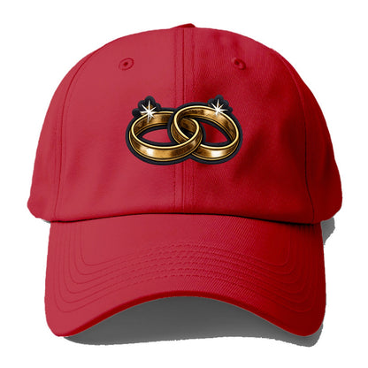 WEDDING RINGS - interlocked bands in gold , marriage - Baseball Cap - Red