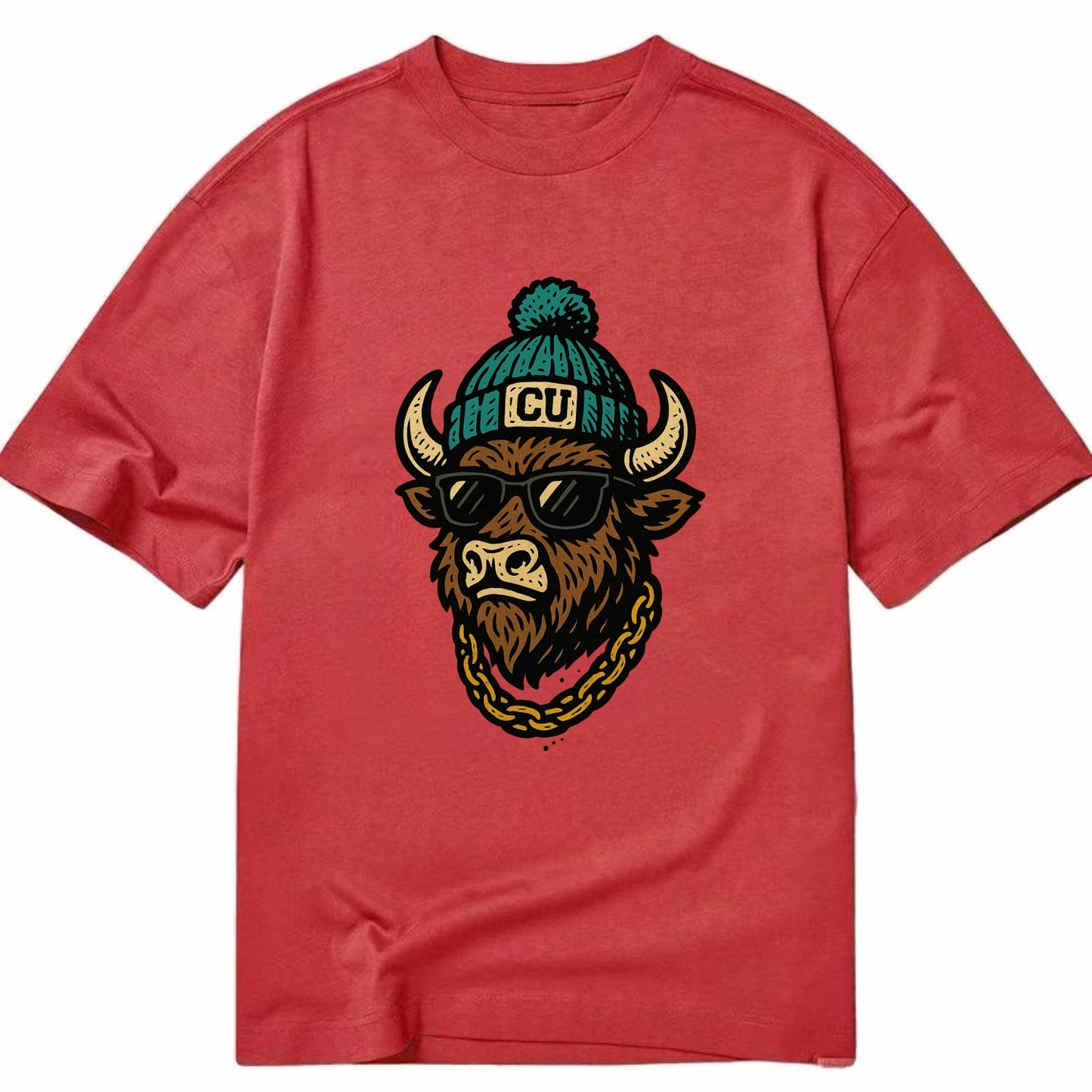 Boulder Ralphie wearing Colorado beanie with CU patch - Classic T-shirt - Red