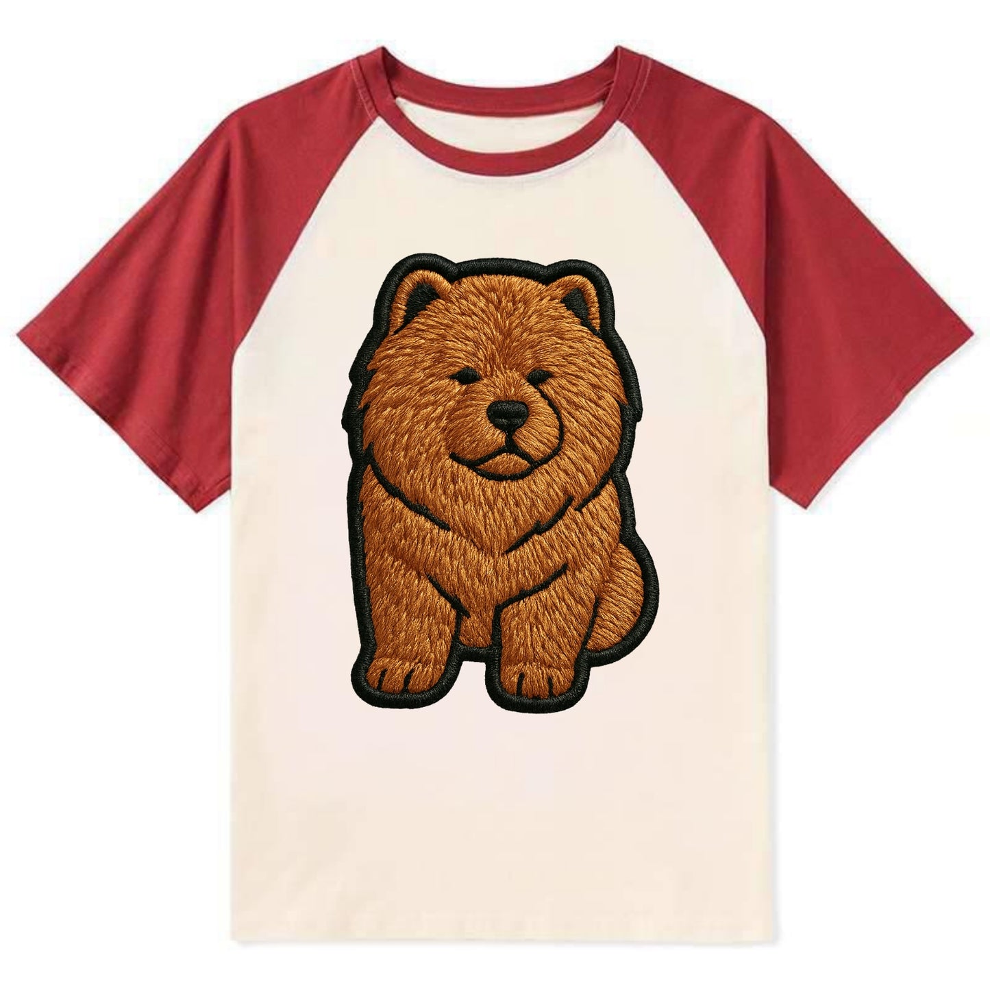 Chow Chow - Trendy lion-mane design with - Contrast Raglan T-shirt - Red