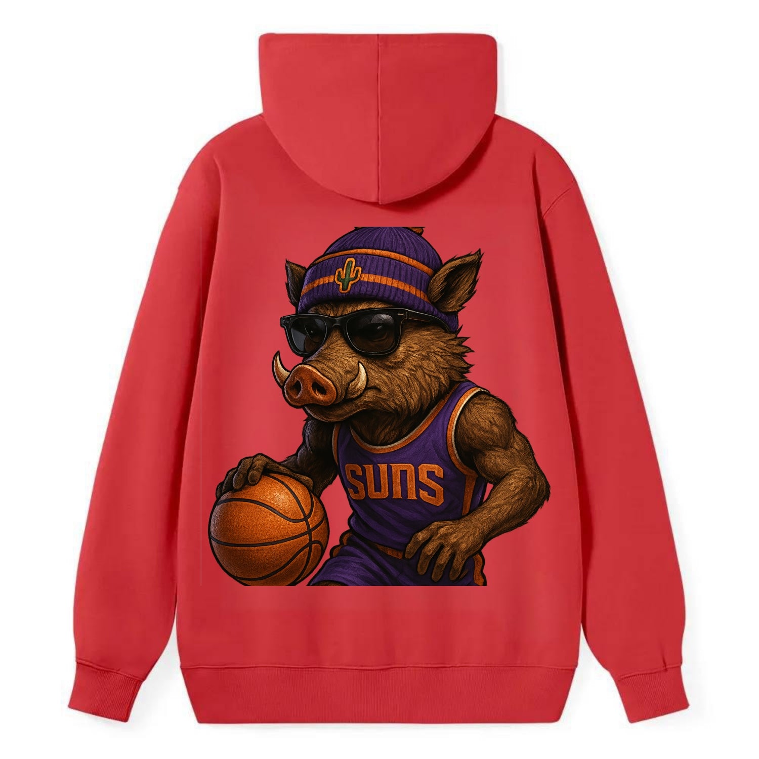 Phoenix Javelina wearing Suns beanie with cactus patch and wayfarer - Classic Pullover Hoodie - Red
