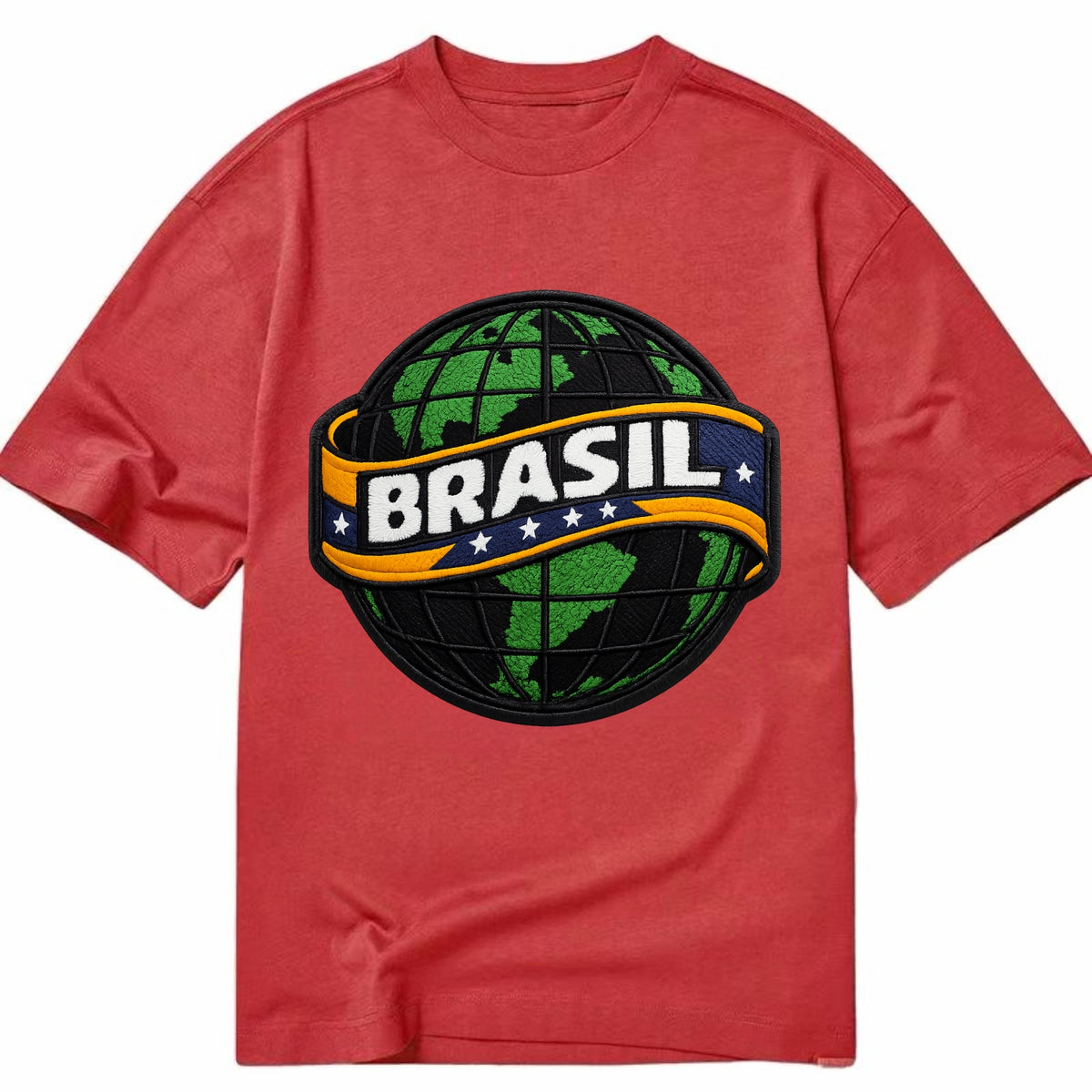 BRAZILIAN FLAG GLOBE - green globe with banner in green yellow blue , Brasil - Classic T-shirt - Red