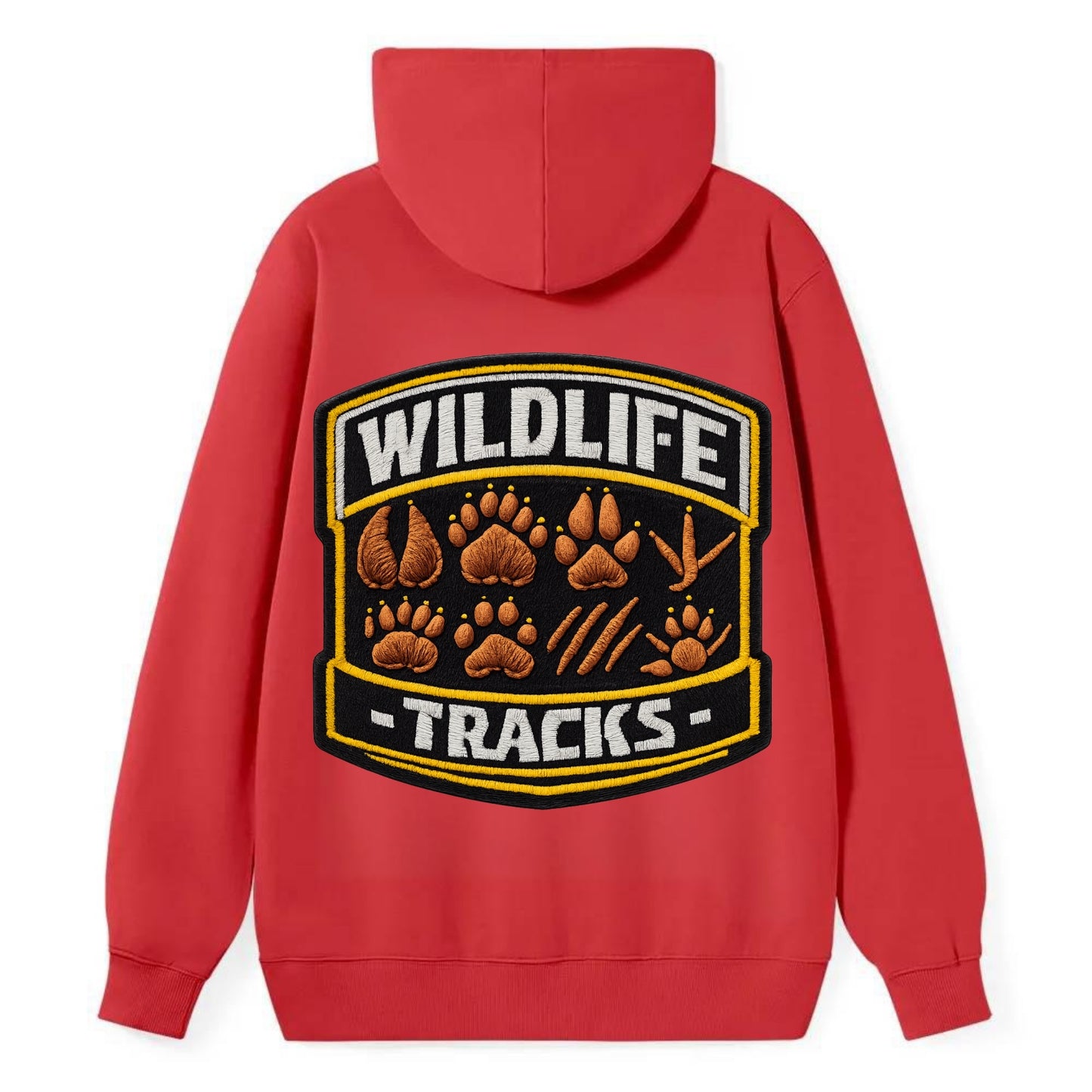 WILDLIFE TRACKS - animal footprints in brown , tracker - Classic Pullover Hoodie - Red