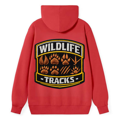 WILDLIFE TRACKS - animal footprints in brown , tracker - Classic Pullover Hoodie - Red