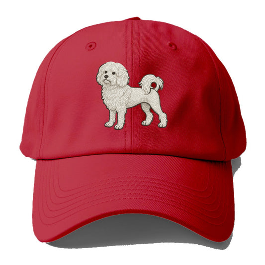 Löwchen - Little Lion Dog white embroidered pose - Baseball Cap - Red