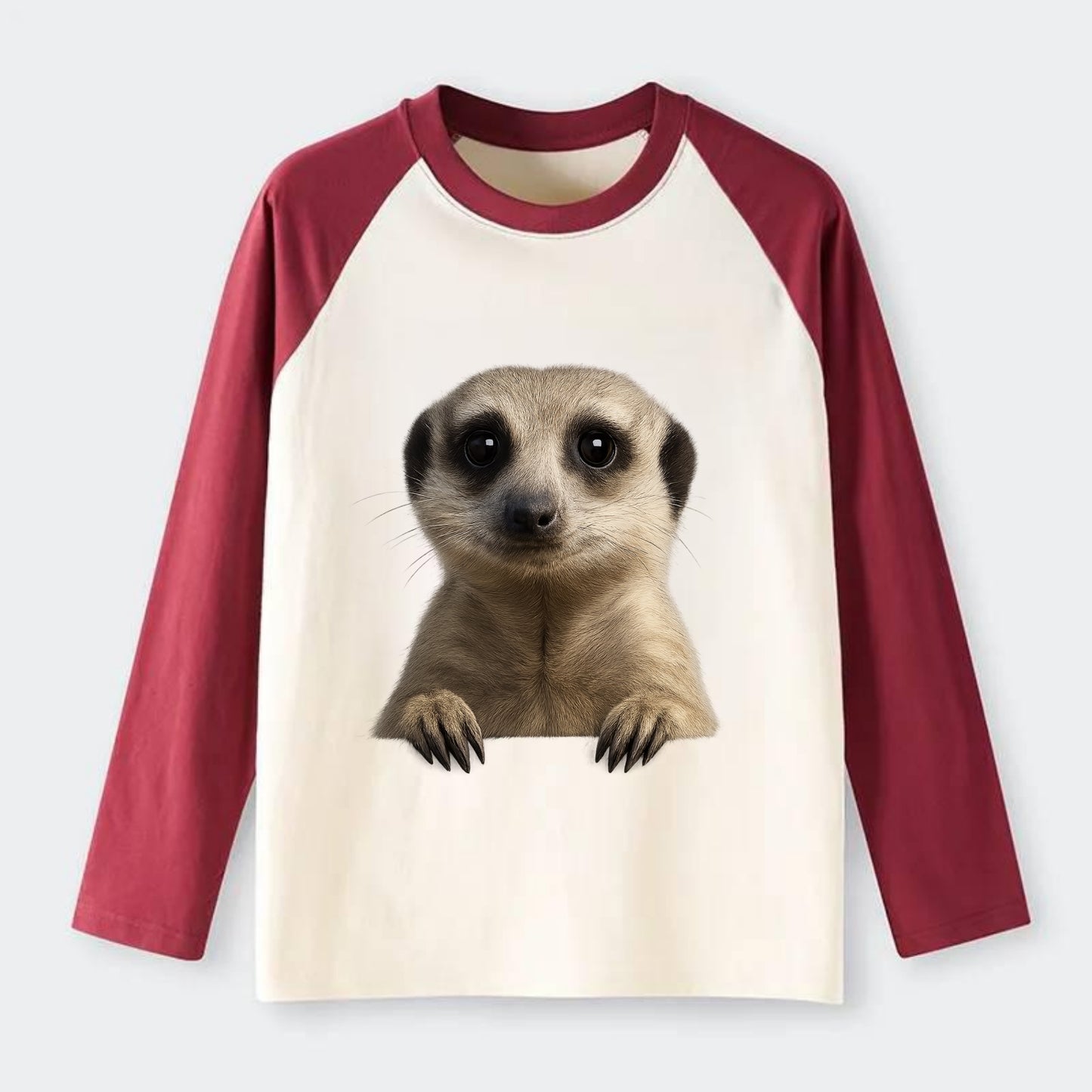 Meerkat  - Raglan Long Sleeve T-Shirt - Red